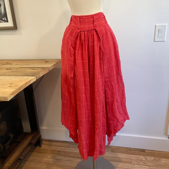 046 Free People Lunar Cove Wide-Leg Pants in Red Combo Size Medium - Picture 5 of 8